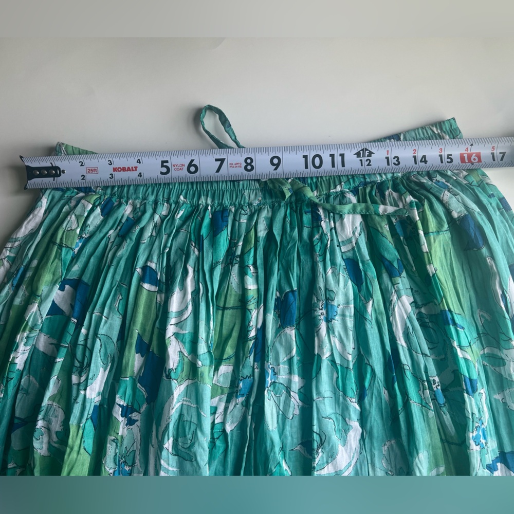 100% Cotton Vintage Blue and Green Floral Maxi Skirt with Elastic Band Large - Picture 8 of 8
